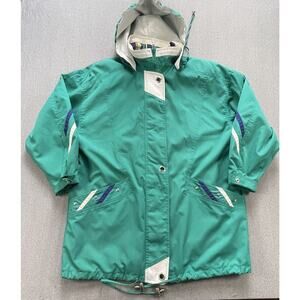 Current Seen Hooded Teal Rain Boat Jacket Medium 90s Preppy